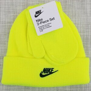 NWT Nike Beanie and Glove/Mitten 2-Piece Set Volt Yellow Toddler 2/4 Winter